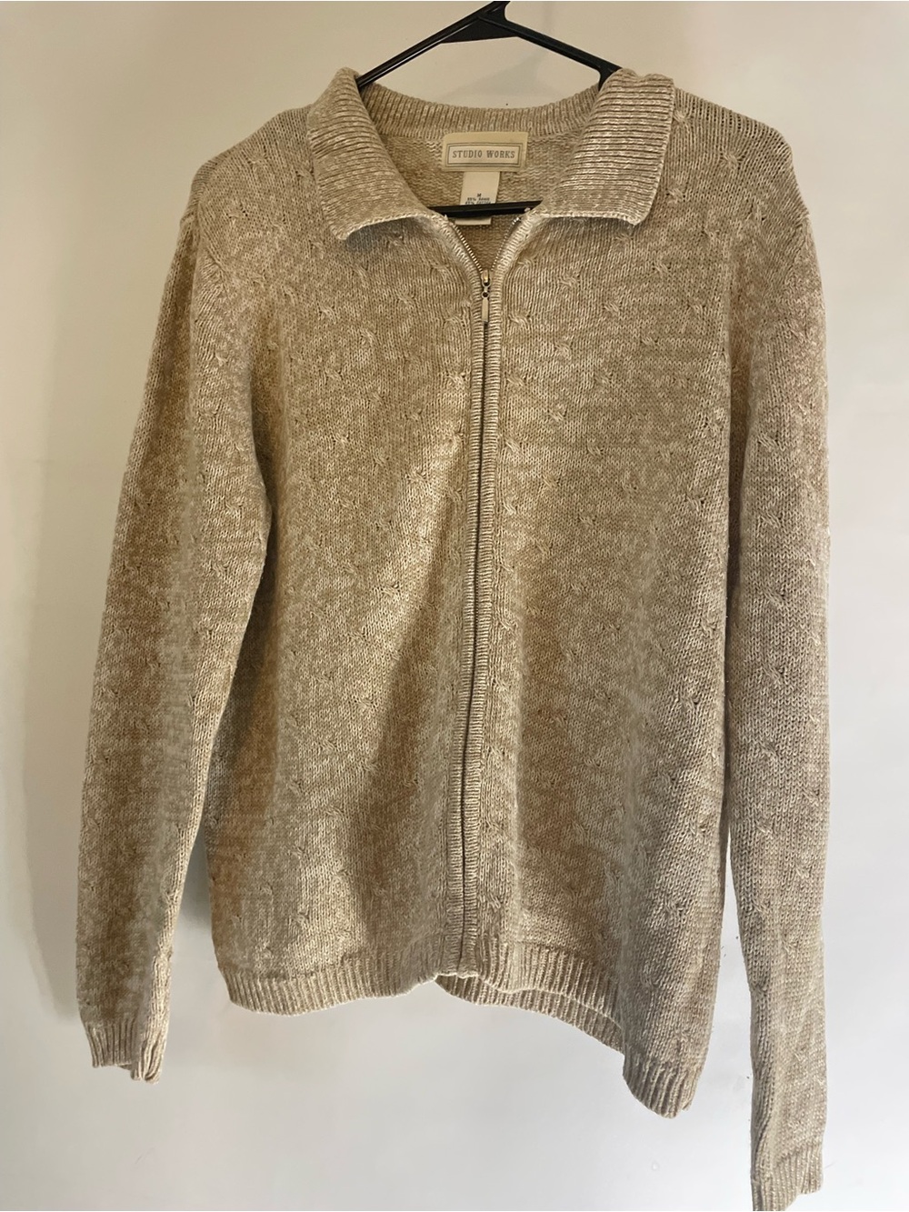 Studio Works Women’s Zip Up Sweater In Beige Size M